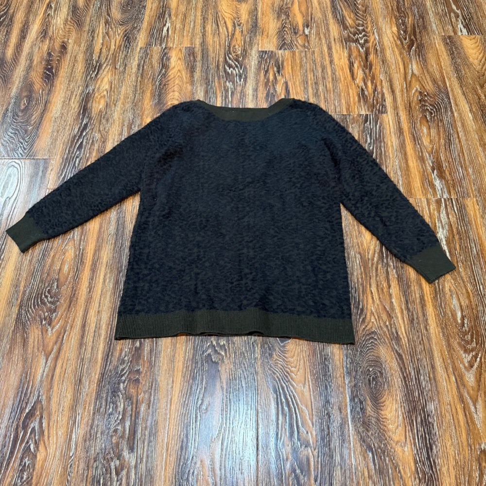 mesh + lace Size S Textured Eyelash Knit Top Womens Black Boat Neck Ribbed Trim